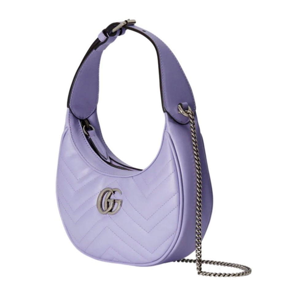 Gucci GG Marmont Mini Shoulder Bag Lavender Purple Matelassé Leather Chain Strap - Picture 3 of 9